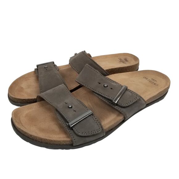 Earth Origins Women's Orra 2 Strap Brown Leather Slides Sandals Size 11 - Picture 1 of 9